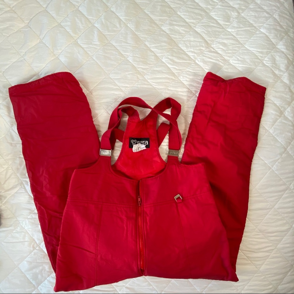 Vintage 80s Fera Red Snow Bib | Retro Ski Pants | Size XL (38)